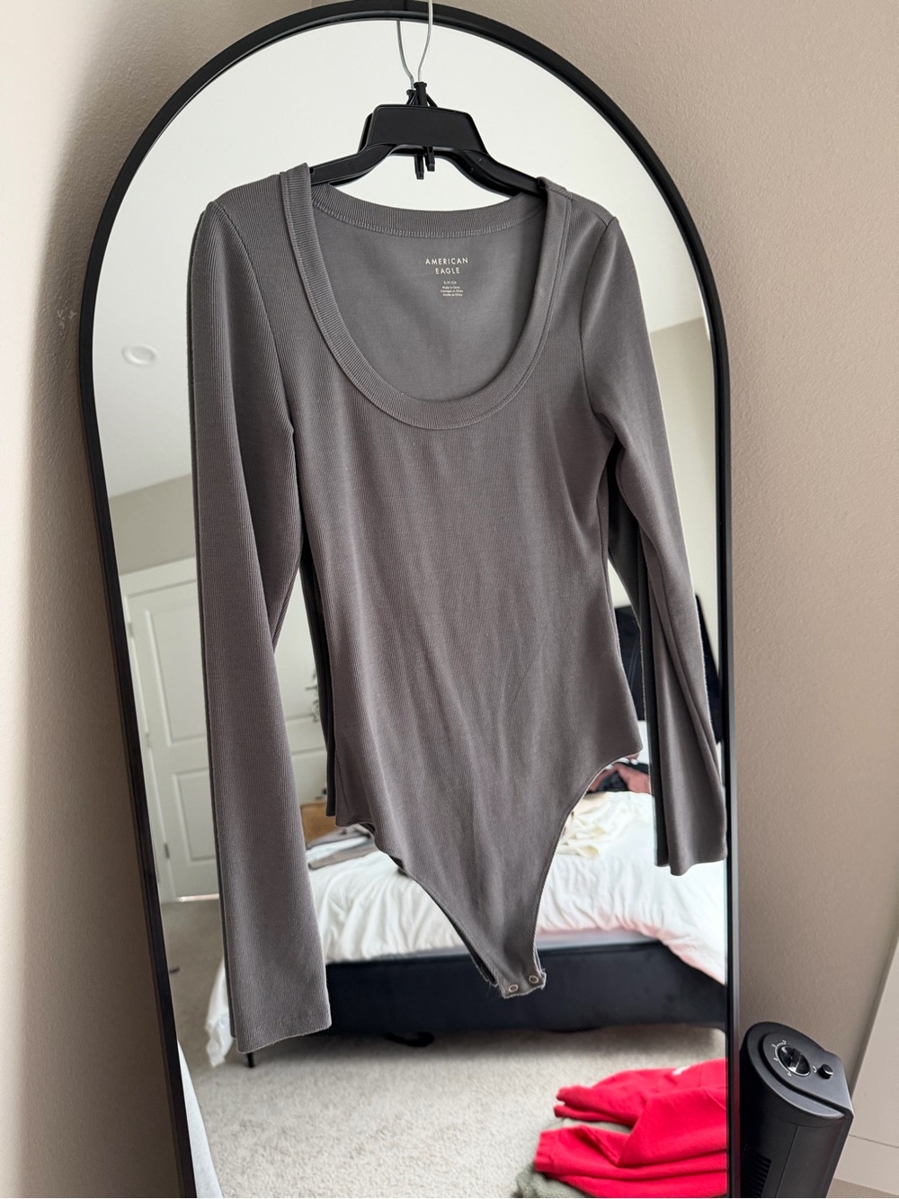 American Eagle Outfitters Scoop Neck Long-Sleeve Bodysuit - Gray